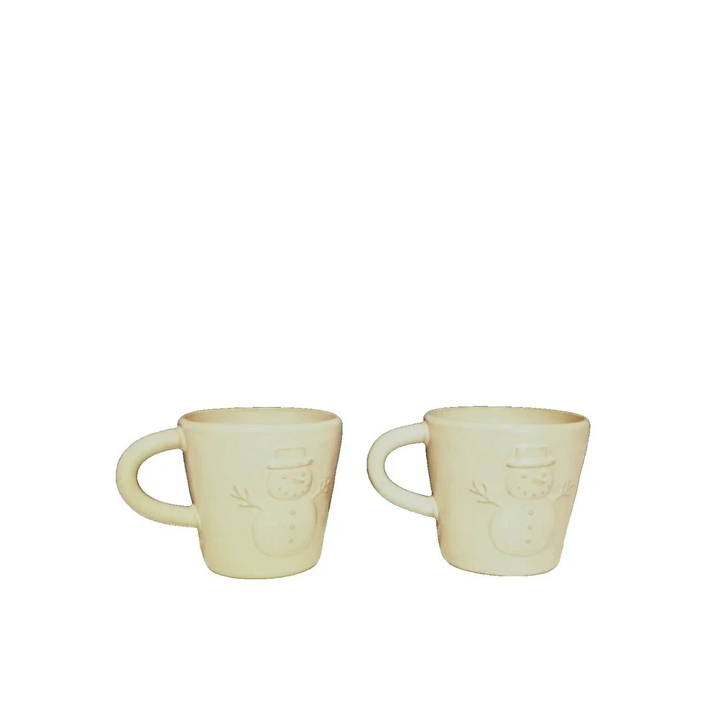2 Pottery Barn Stick‎ Man Snowman Ceramic Coffee/ Hot Coco Lot- Christmas